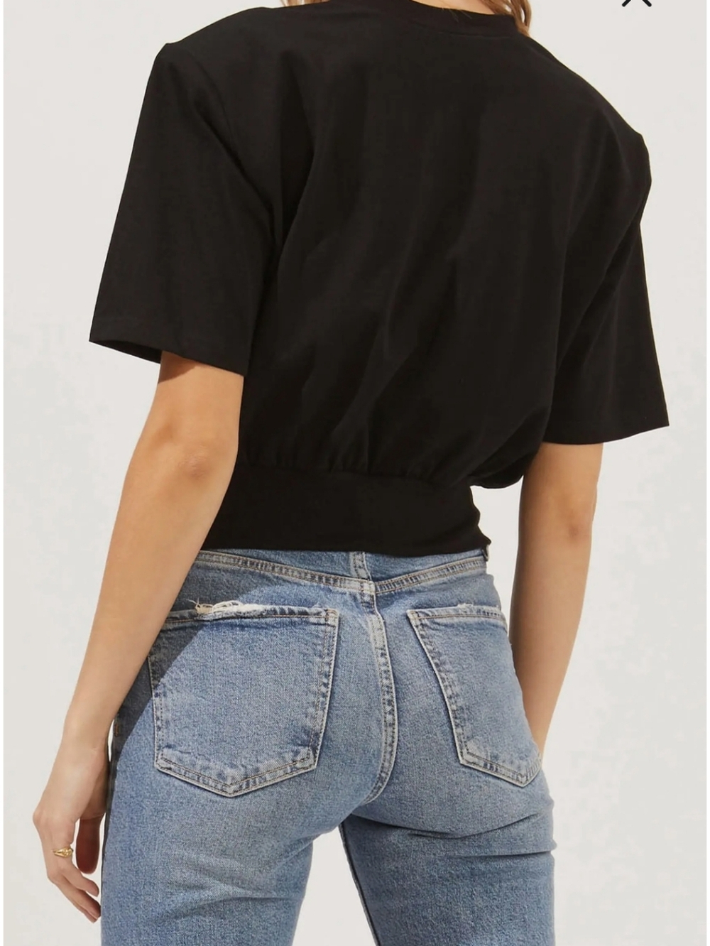 ASTR The Label Volume Shoulder Cropped Tee Black Padded Shoulder Waistband Top S - Picture 4 of 10